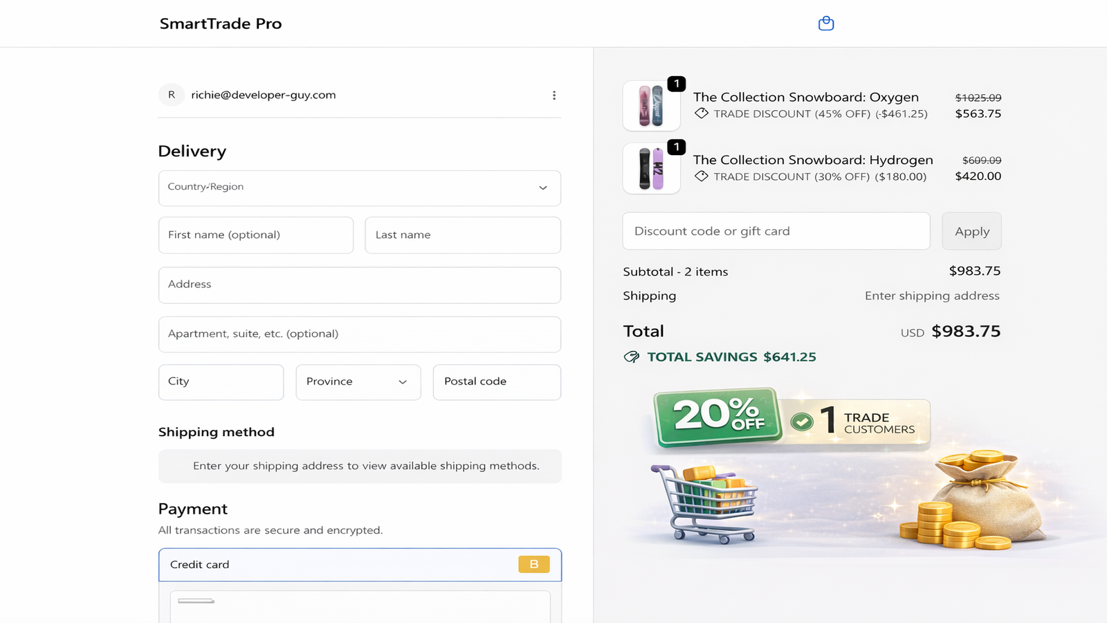 Checkout with Trade Discount Applied